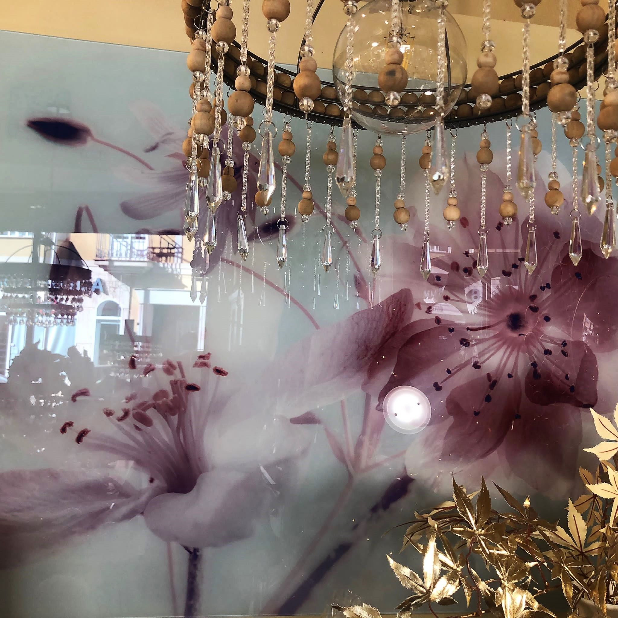 Cuadro cristal templado con 2 flores color rosita y blanco » Dórico  Decoración