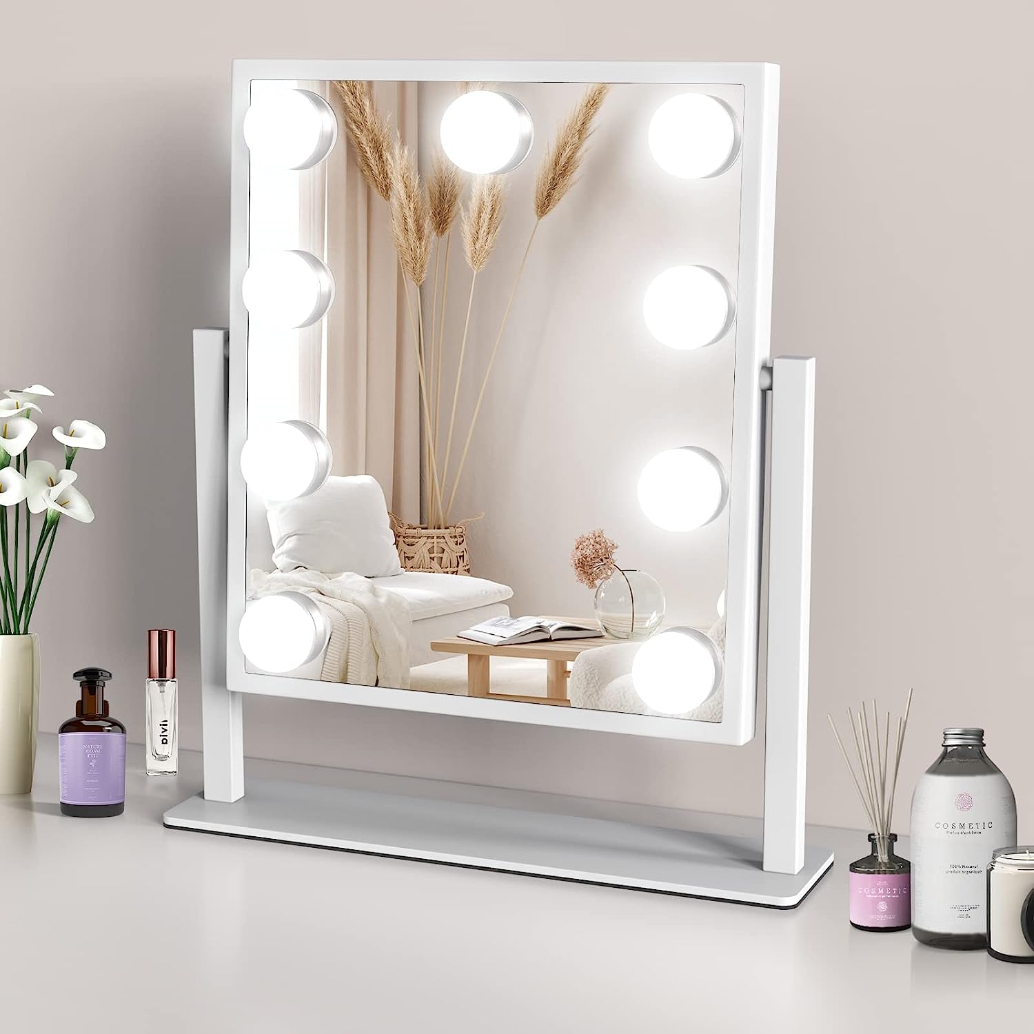 Espejo de Tocador de Maquillaje Hollywood con 9 Bombillas LED » Dórico  Decoración
